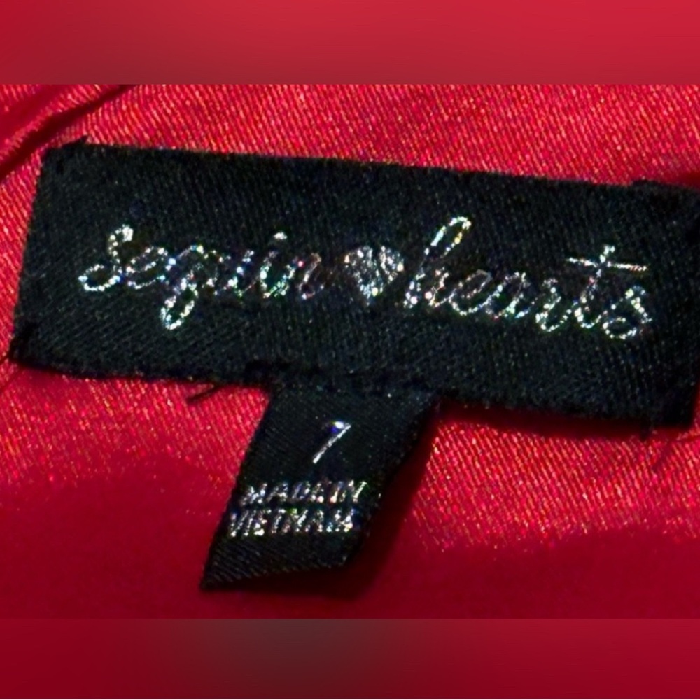 Sequin Hearts Vibrant Red Satin Prom Dress - Picture 4 of 5